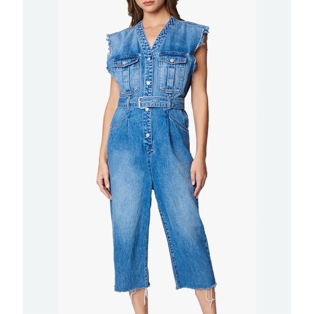 BLANK NYC Sleeveless Denim Jumpsuit Women's Blue Raw Hem no Belt size M